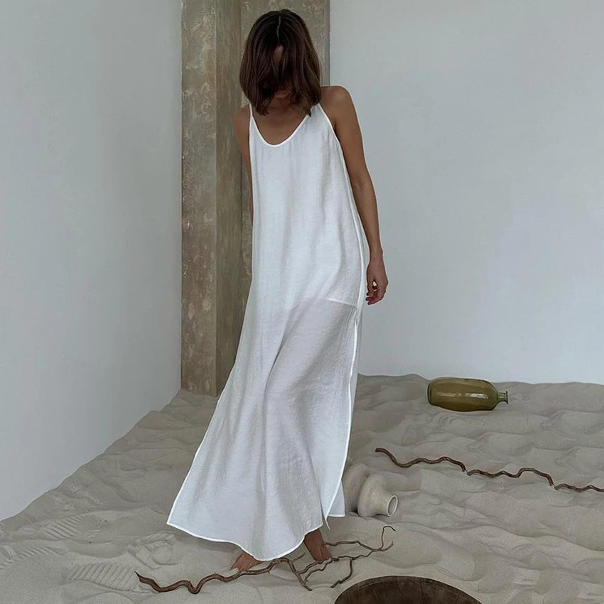 White Long Dress -Straight Robes Nightgown