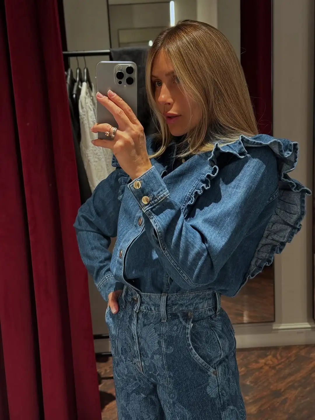 Blue Ruffle Denim Jacket 