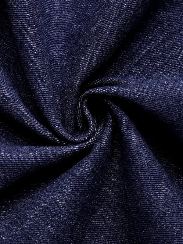 High Neck Blouses -Puff Sleeves Denim