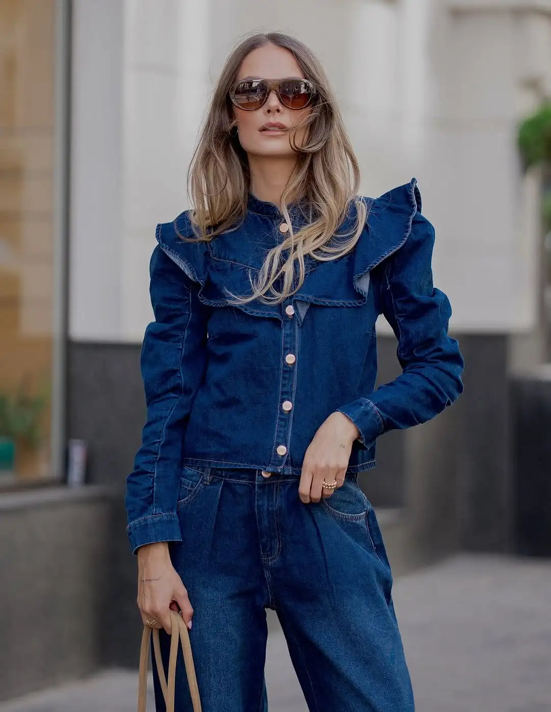 Blue Ruffle Denim Jacket 
