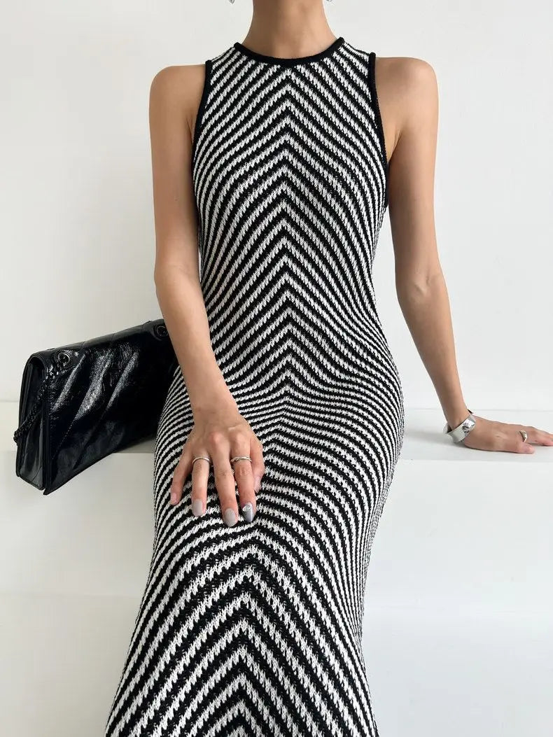 Patchwork Buttocks Slim Fit Sleeveless Knit Dress Summer