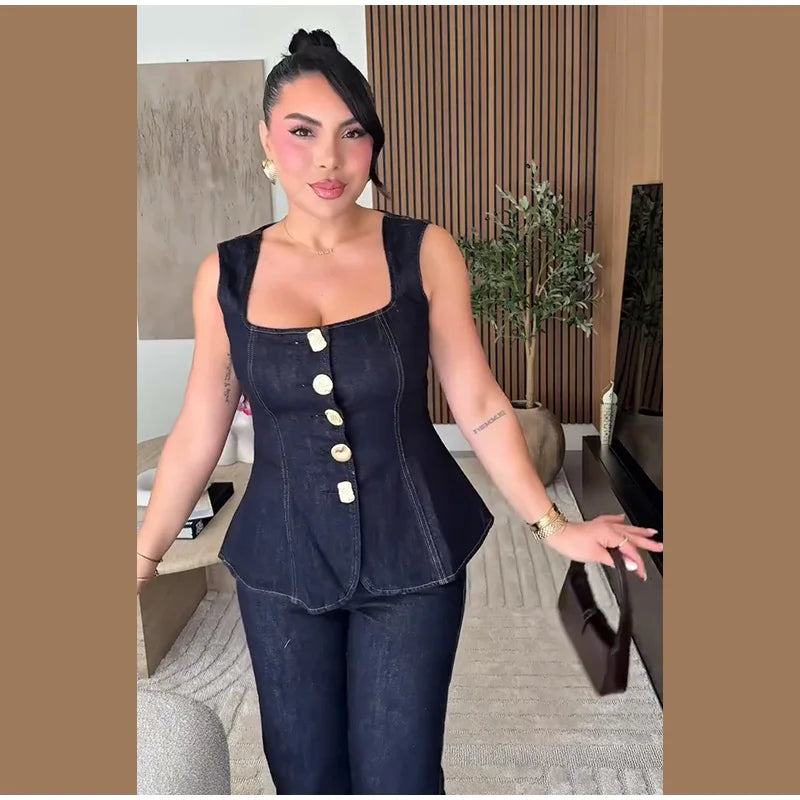 Street -Denim Pants Set