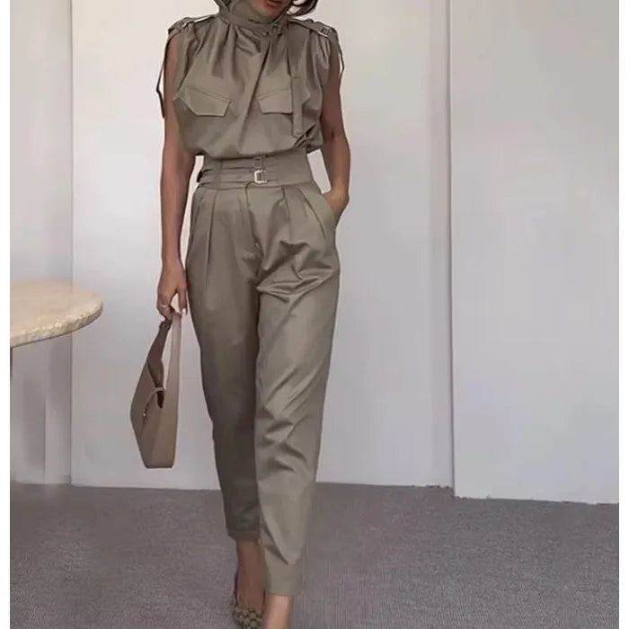 Two Piece Sets - Belt Decorative Pants Set