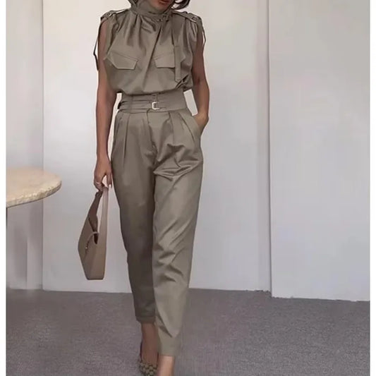 Two Piece Sets - Belt Decorative Pants Set