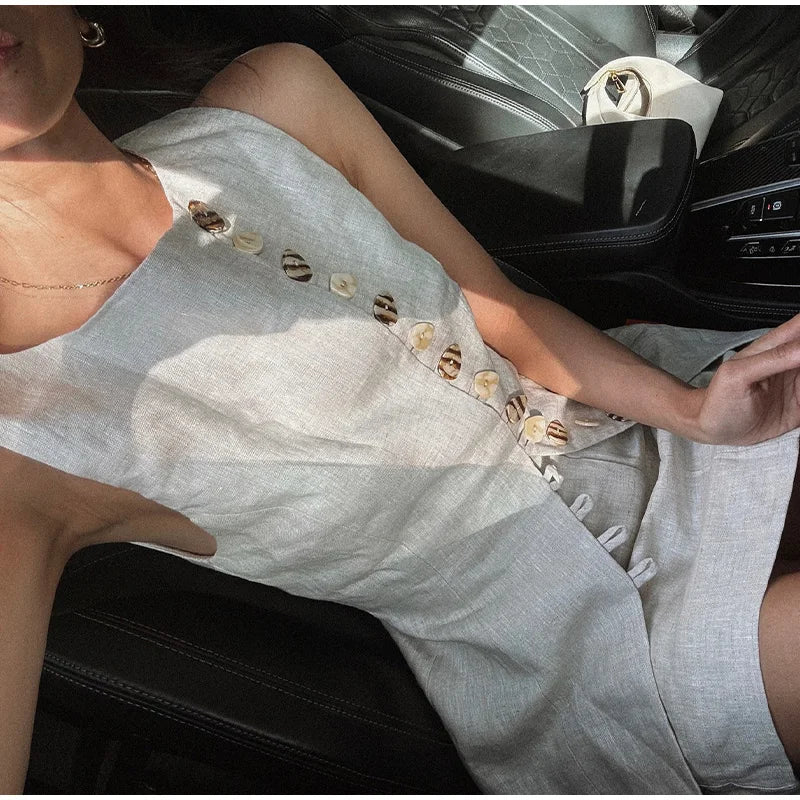 Cotton Linen Vest -Soft Solid Sets 2 Pieces