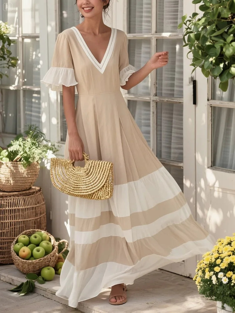 Dress Ruffled Sleeves A-line Pleated