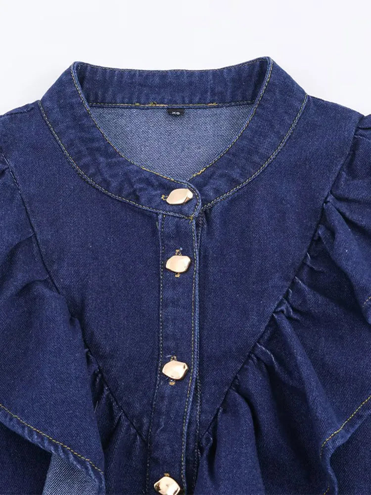 Blue Ruffle Denim Jacket 