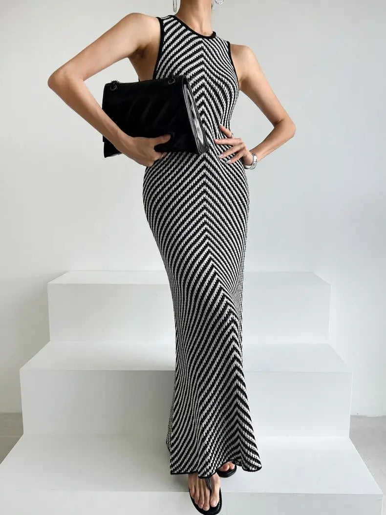 Patchwork Buttocks Slim Fit Sleeveless Knit Dress Summer