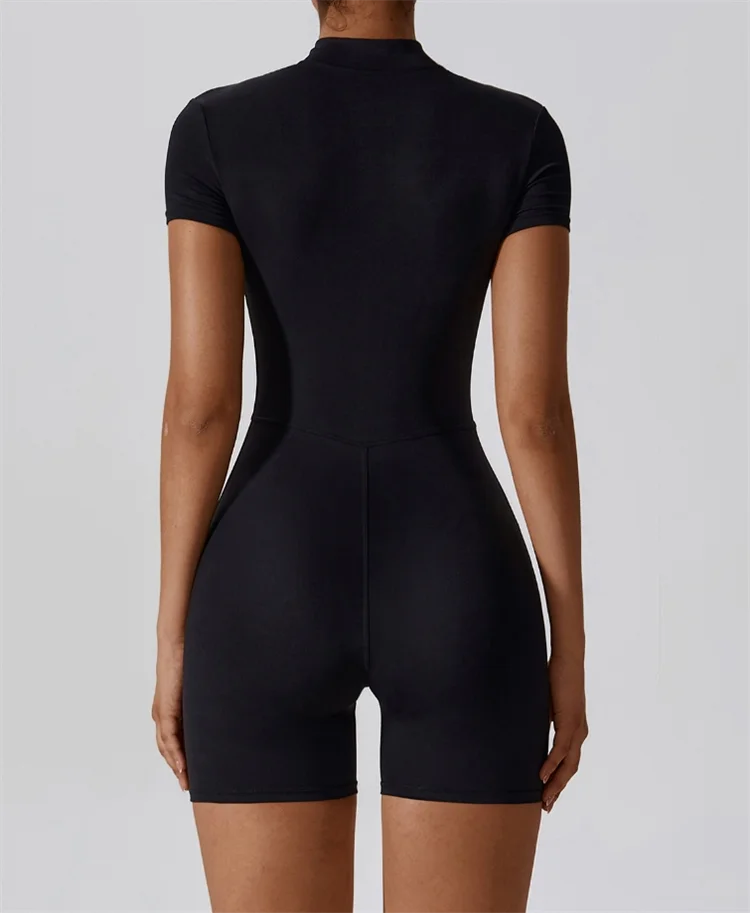 one-piece yoga suit with stand up collar