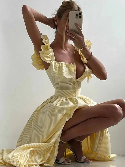 Elegant Ruffle -Flying sleeve dress