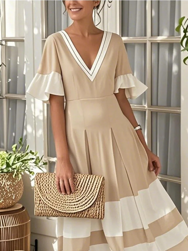 Dress Ruffled Sleeves A-line Pleated