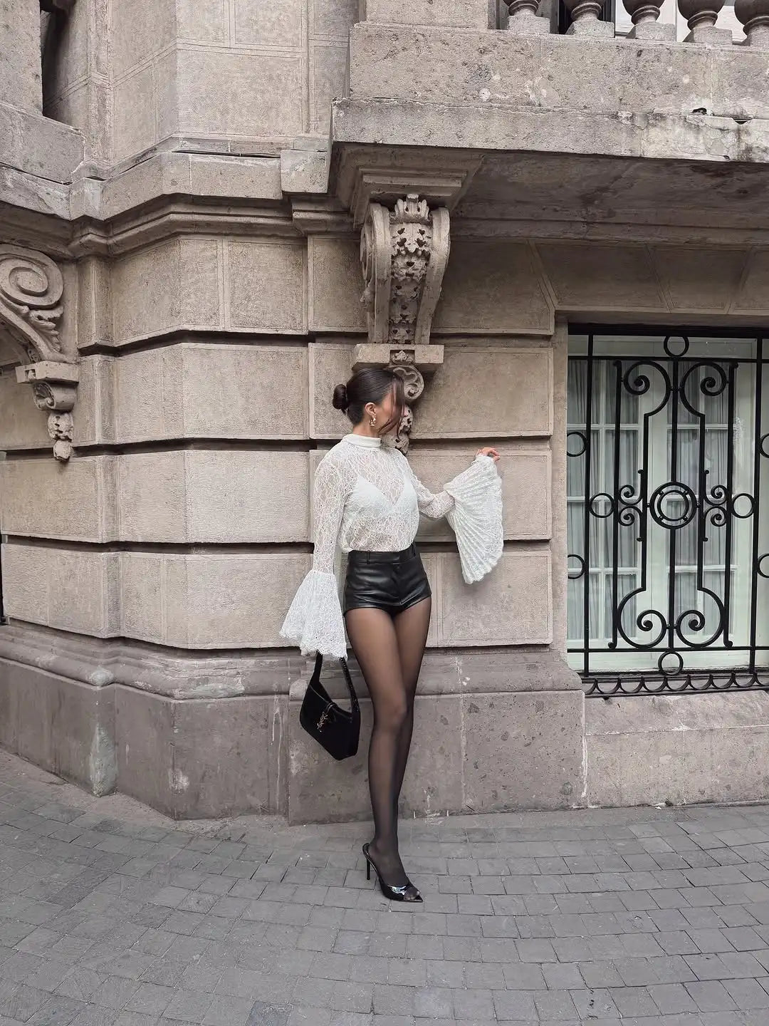 Lace Flared  Shirt Chic