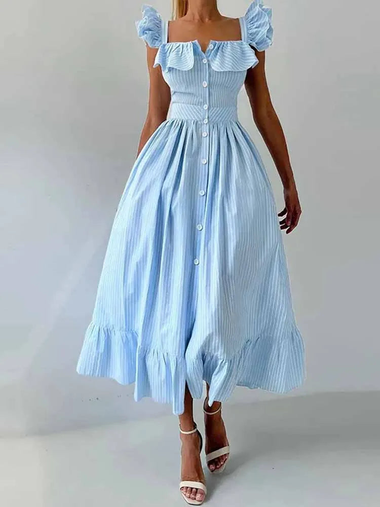 Elegant Ruffle -Flying sleeve dress