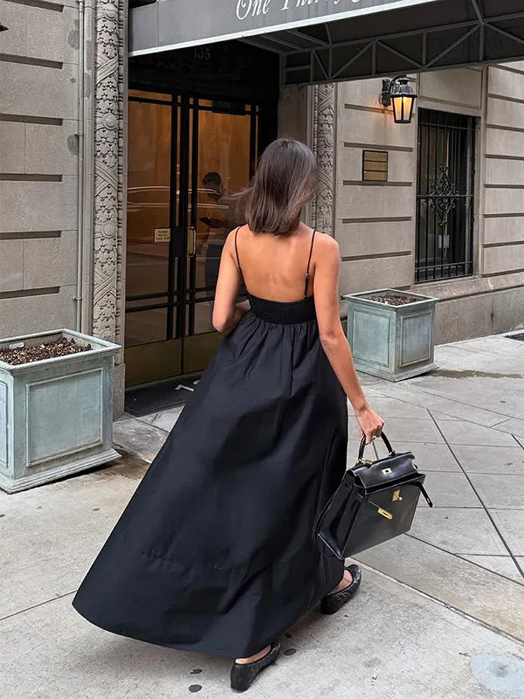 Black Backless Sling Long Dress