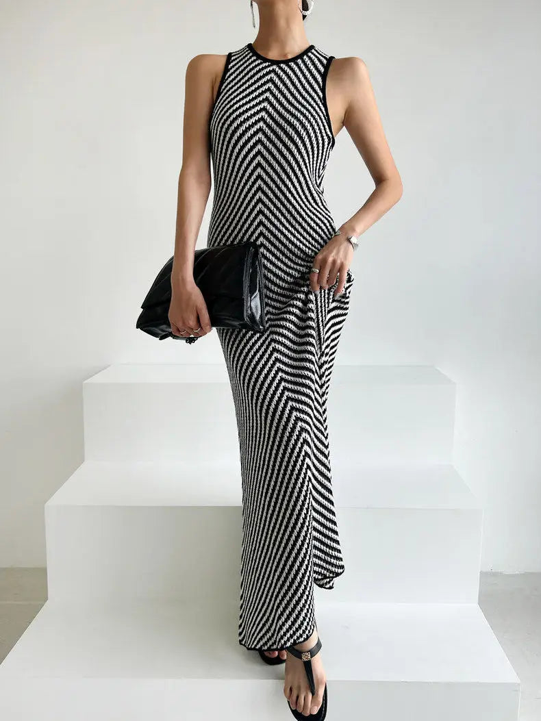 Patchwork Buttocks Slim Fit Sleeveless Knit Dress Summer
