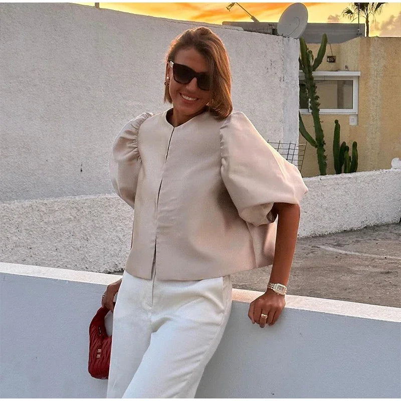 Elegant Stain Puff Sleeve Shirt