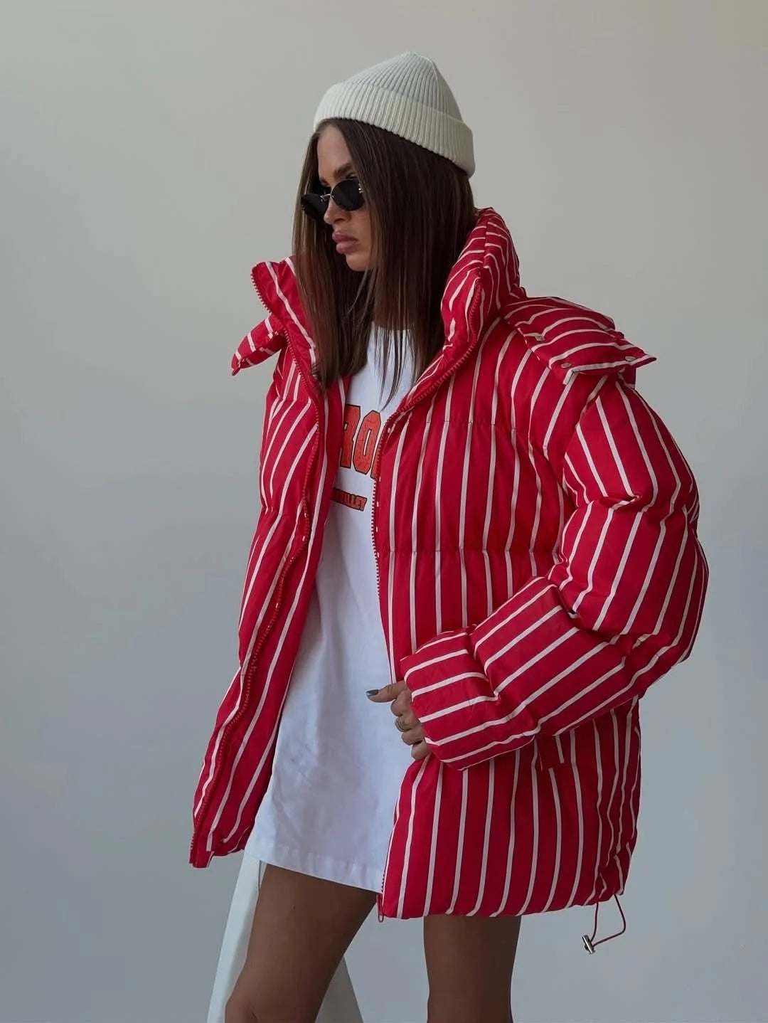 Hooded Cotton Jacket-Zipper Buttons