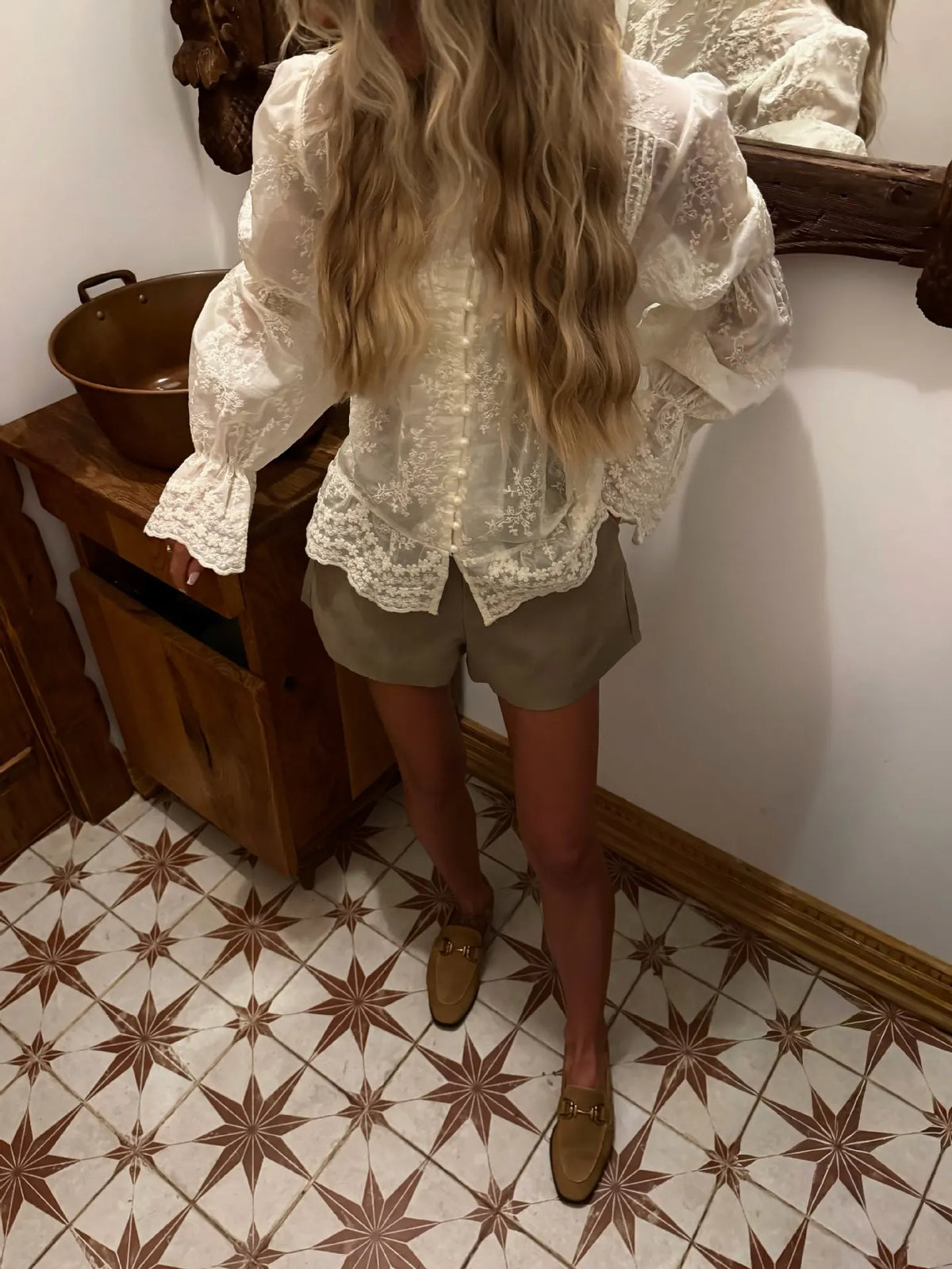 Lace COTTON Shirt - Casual V-Neck Shirt