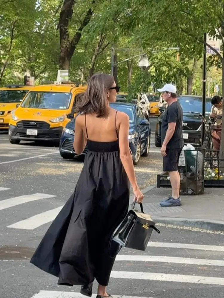 Black Backless Sling Long Dress