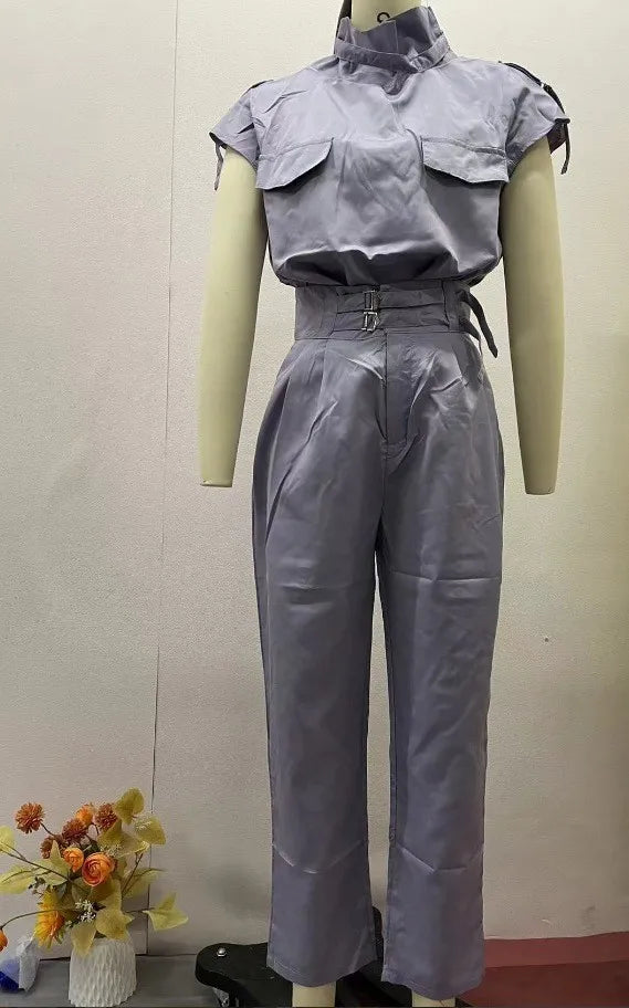 Two Piece Sets - Belt Decorative Pants Set