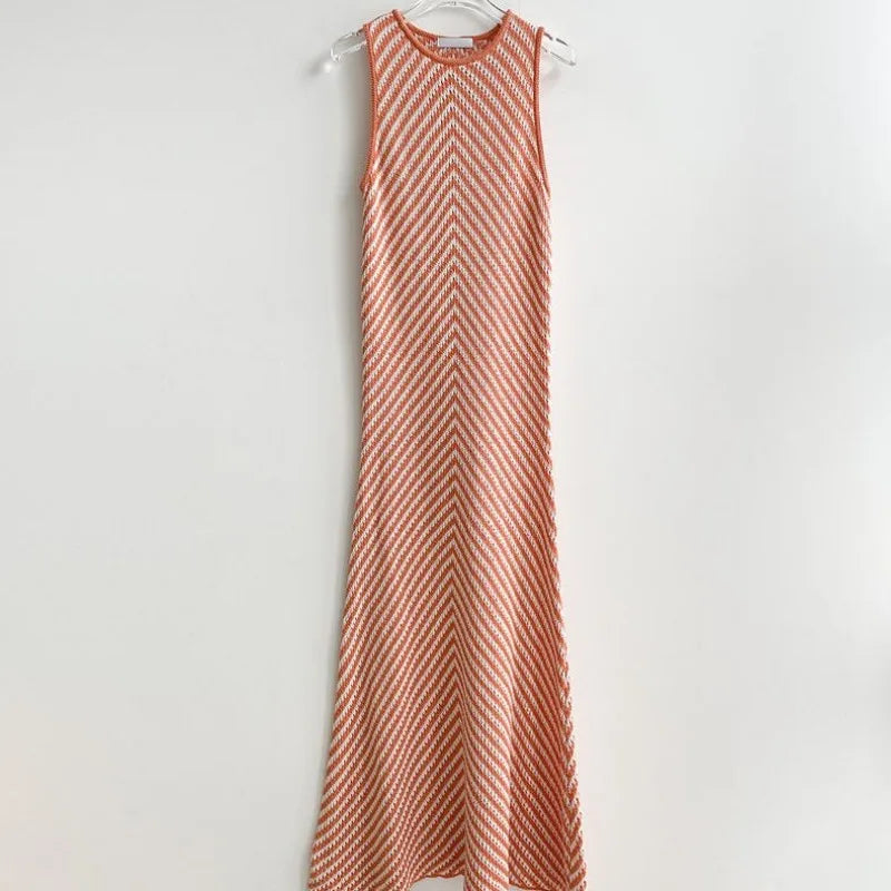 Patchwork Buttocks Slim Fit Sleeveless Knit Dress Summer