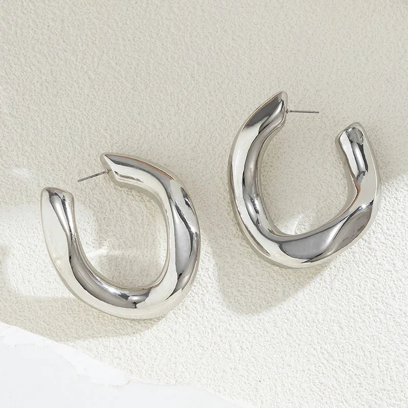 Gold Color Irregular C-shaped Hoop Earrings LIMITLED