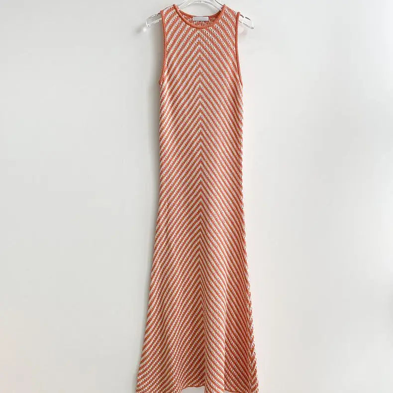 Patchwork Buttocks Slim Fit Sleeveless Knit Dress Summer