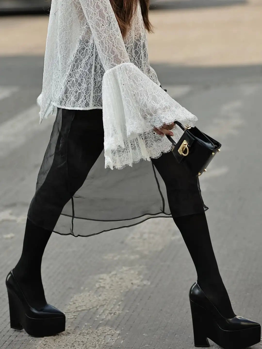 Lace Flared  Shirt Chic