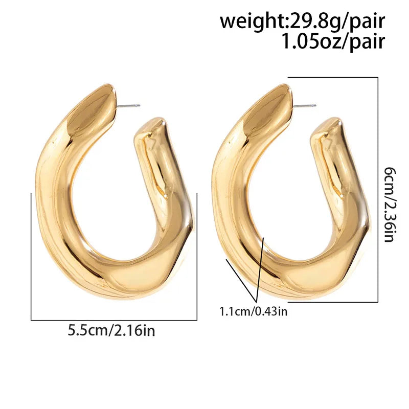 Gold Color Irregular C-shaped Hoop Earrings LIMITLED