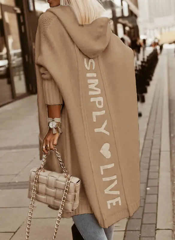 Hooded Cardigan - Letter Printed  Cardigan