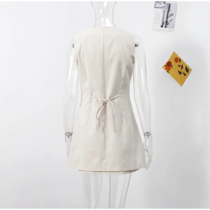 Cotton Linen Vest -Soft Solid Sets 2 Pieces