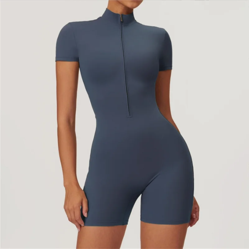 one-piece yoga suit with stand up collar