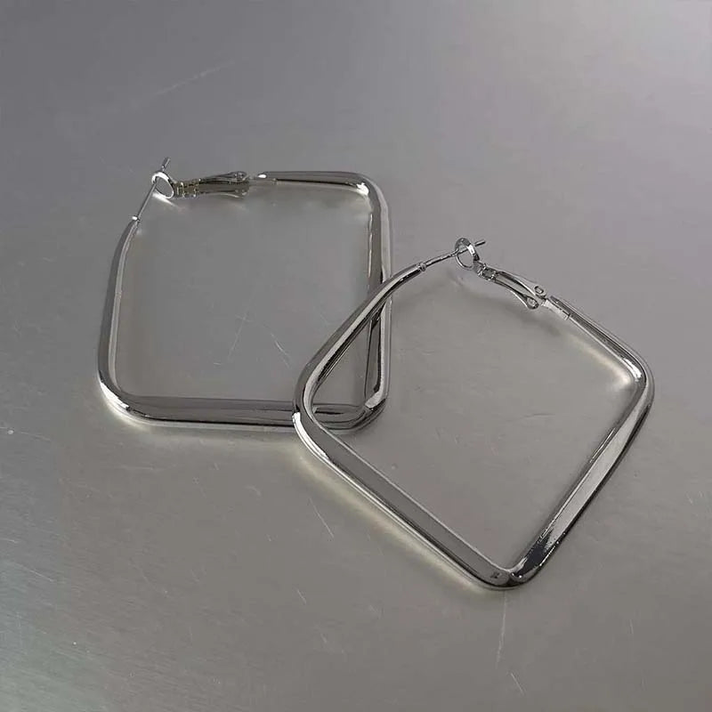 Gold Big Square Hoop Earrings -Metal Geometric Earrings
