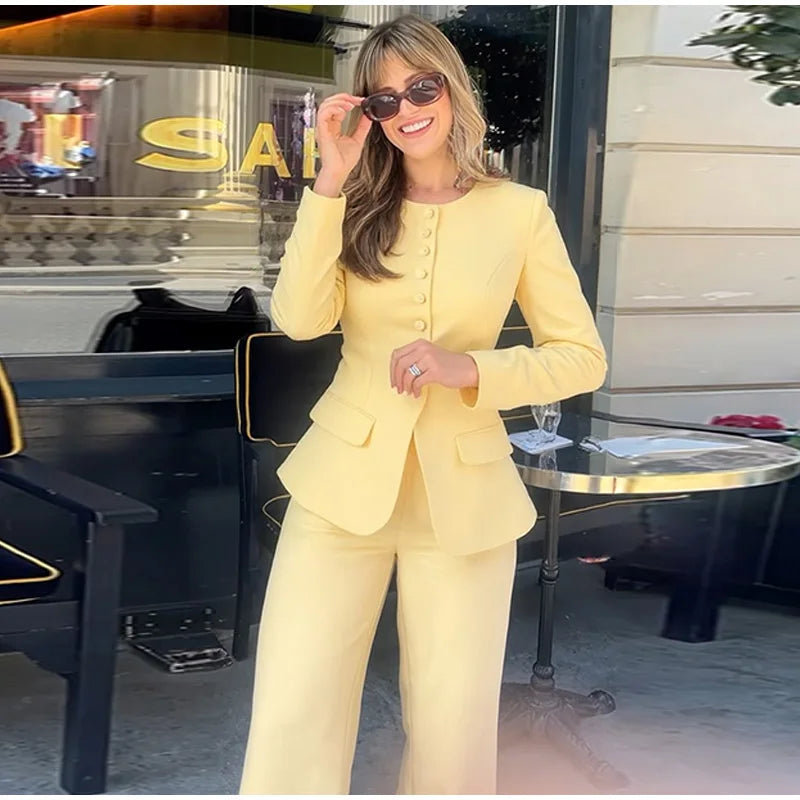 Button Coat- Long Pants Set