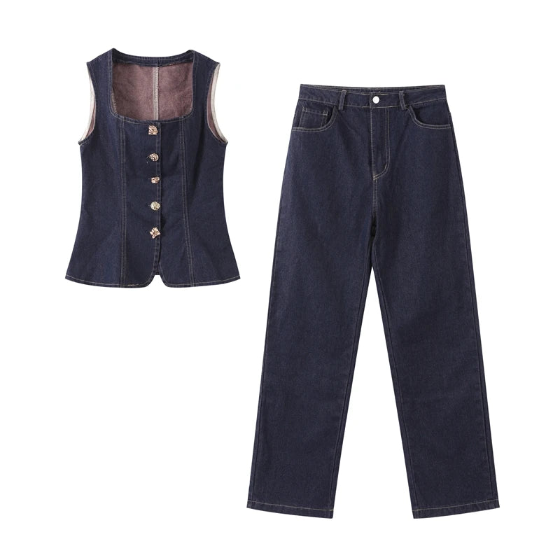 Street -Denim Pants Set