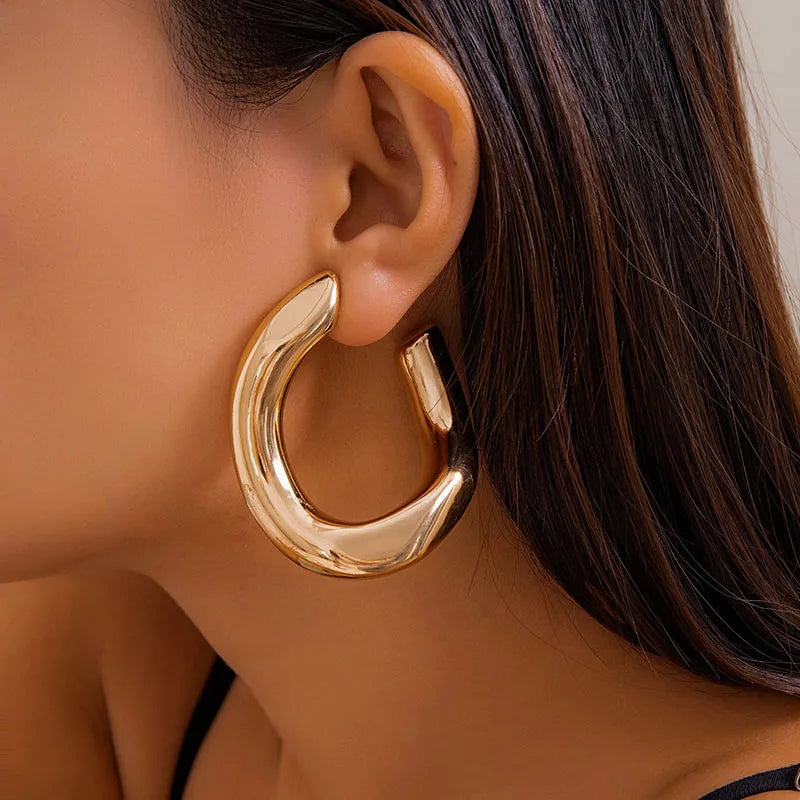 Gold Color Irregular C-shaped Hoop Earrings LIMITLED