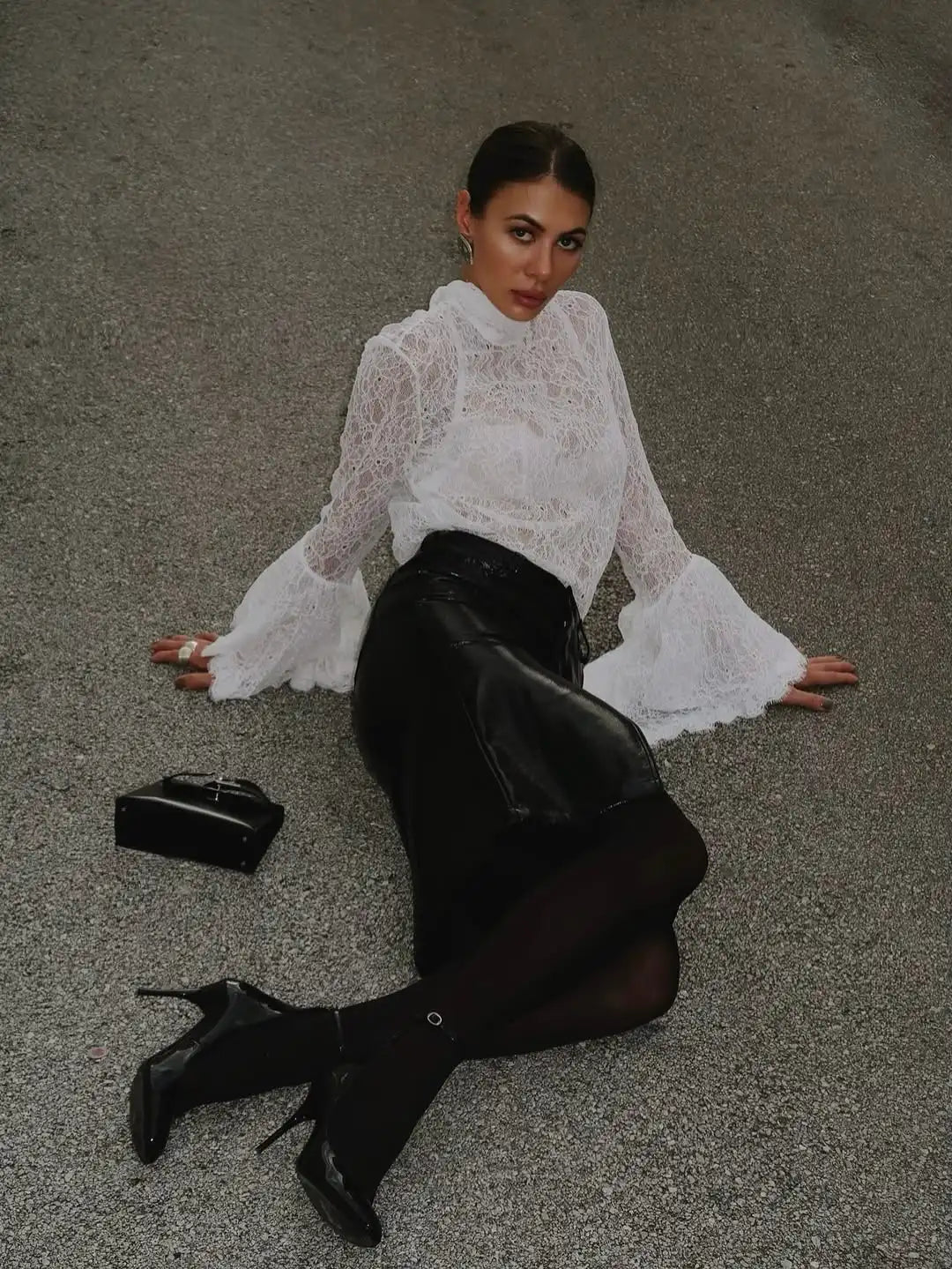 Lace Flared  Shirt Chic