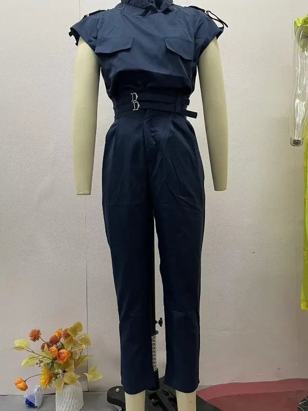 Two Piece Sets - Belt Decorative Pants Set