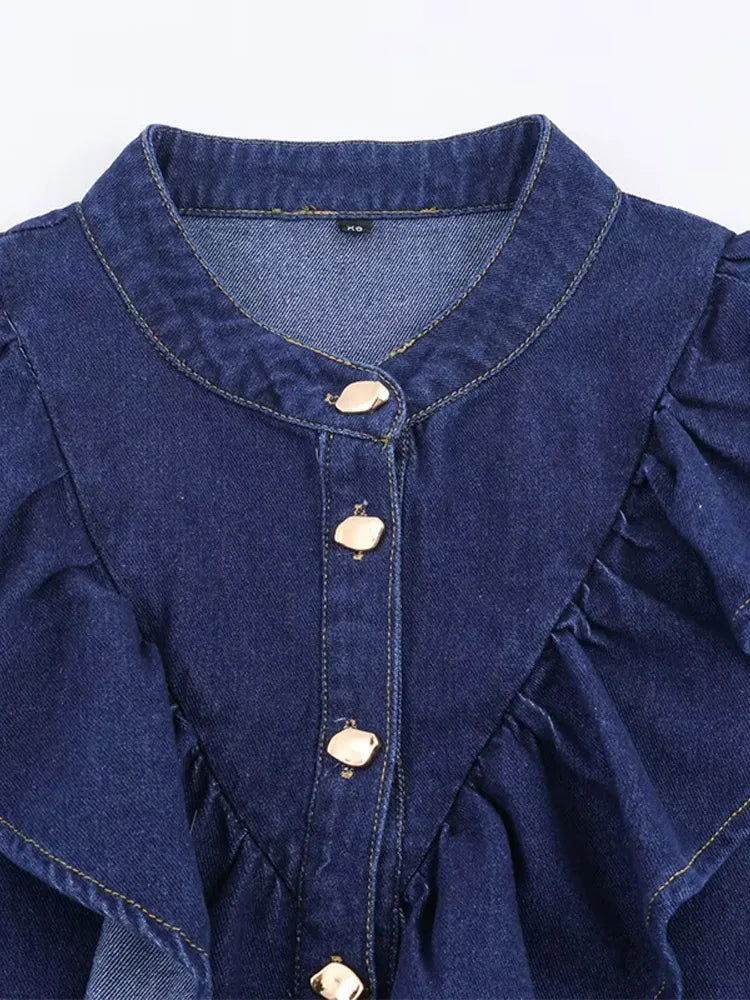 Blue Ruffle Denim Jacket 