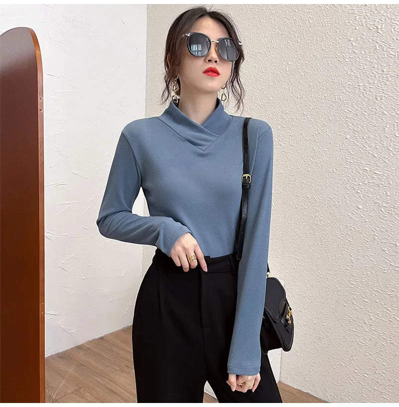 Half High Collar  T-shirt Women's- Autumn Winter Slim
