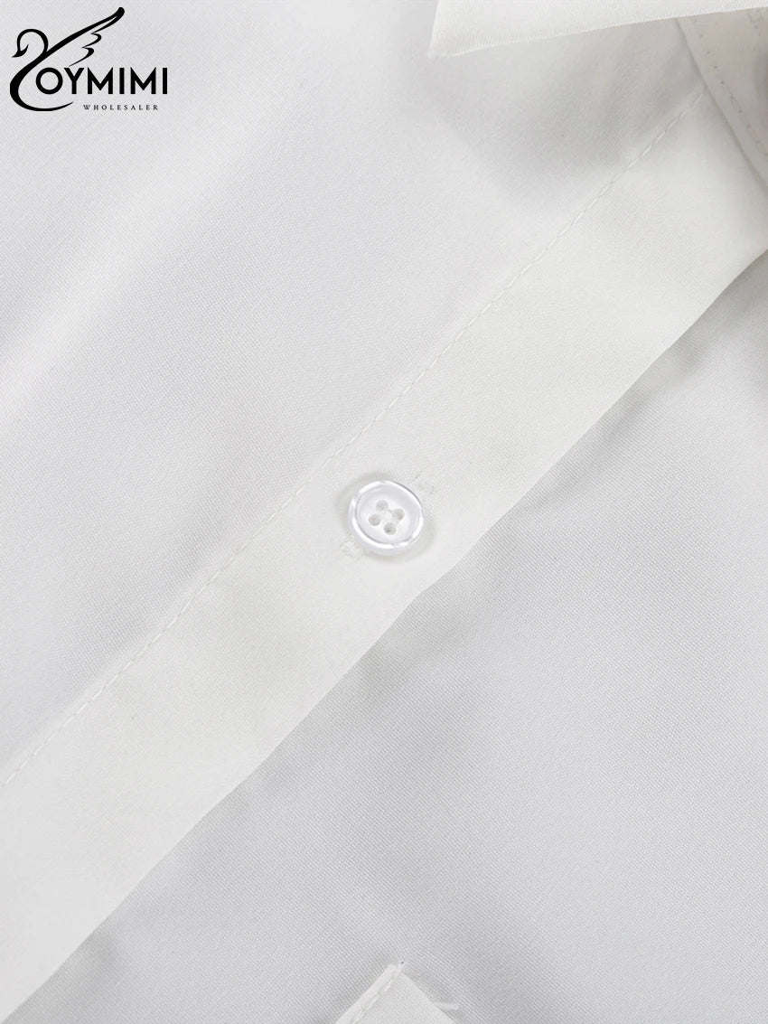 White Woman Blouse -Office Lady Shirts Casual Pockets