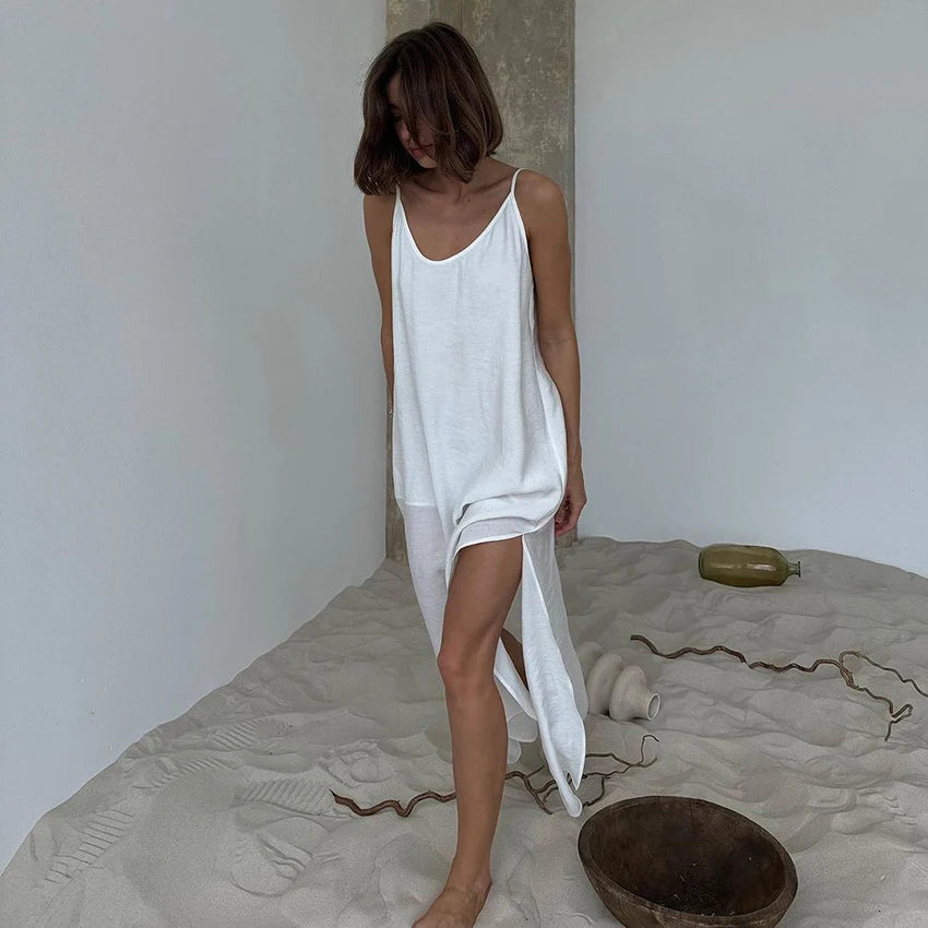 White Long Dress -Straight Robes Nightgown