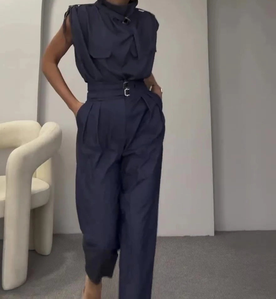 Two Piece Sets - Belt Decorative Pants Set