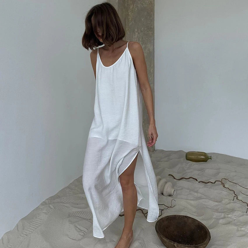White Long Dress -Straight Robes Nightgown