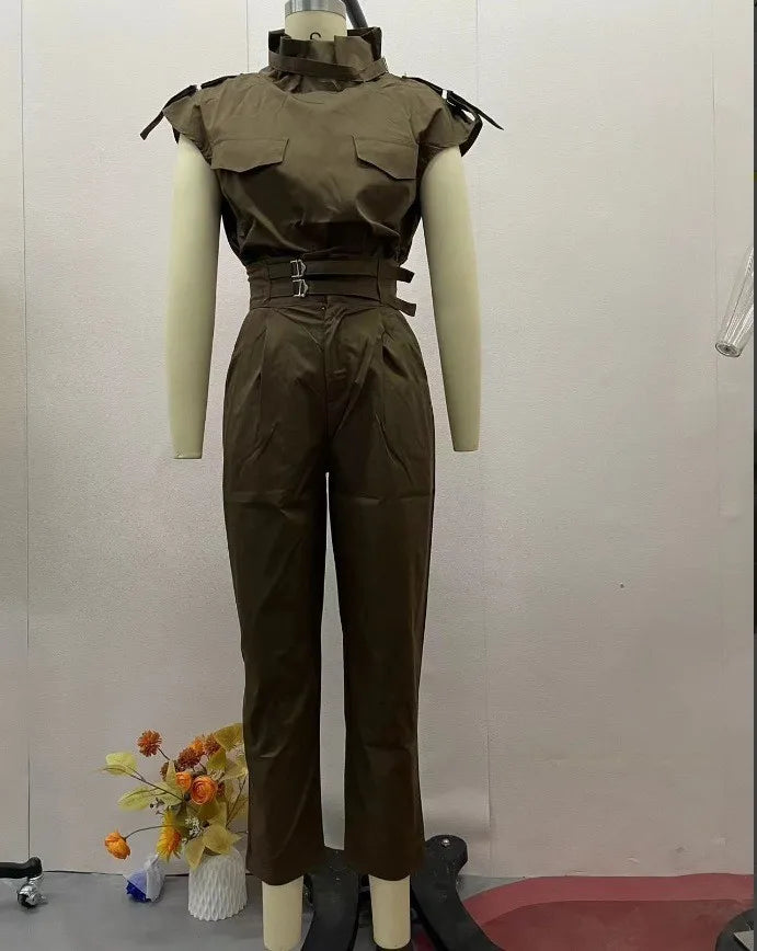 Two Piece Sets - Belt Decorative Pants Set