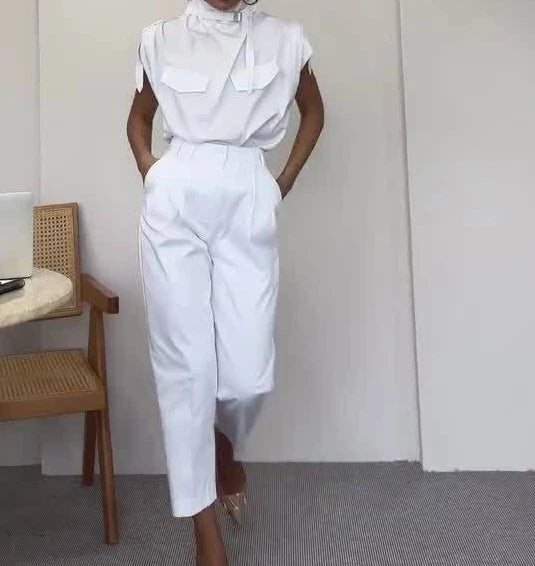 Two Piece Sets - Belt Decorative Pants Set