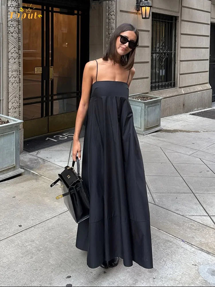 Black Backless Sling Long Dress