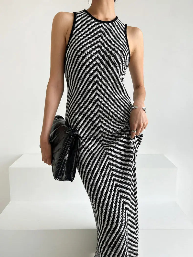 Patchwork Buttocks Slim Fit Sleeveless Knit Dress Summer