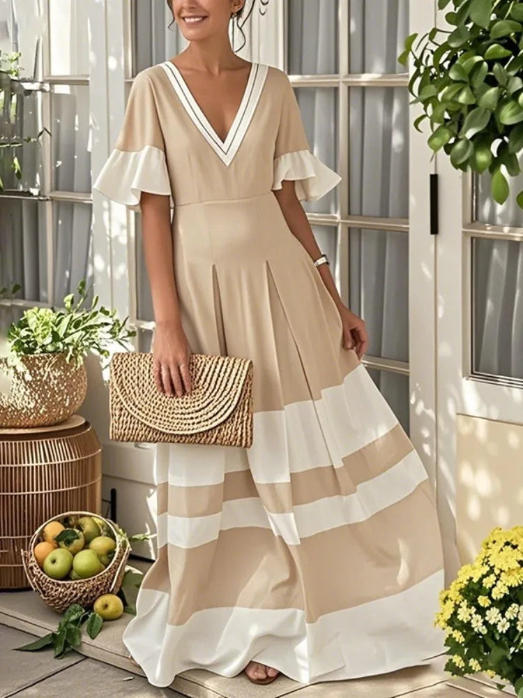 Dress Ruffled Sleeves A-line Pleated