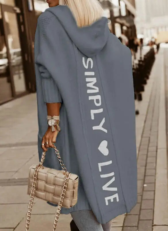 Hooded Cardigan - Letter Printed  Cardigan